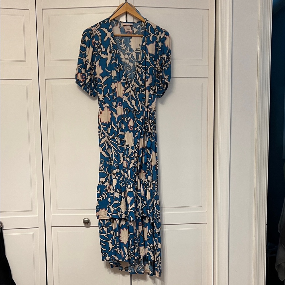 Floral Blue and White Wrap Dress
